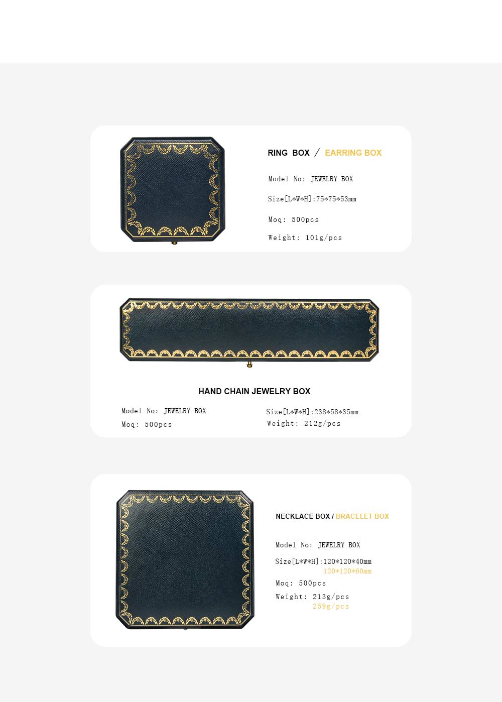  Custom Jewelry Packaging Set High-end PU Leather Bracelet Earring Necklace Ring Jewelry Box