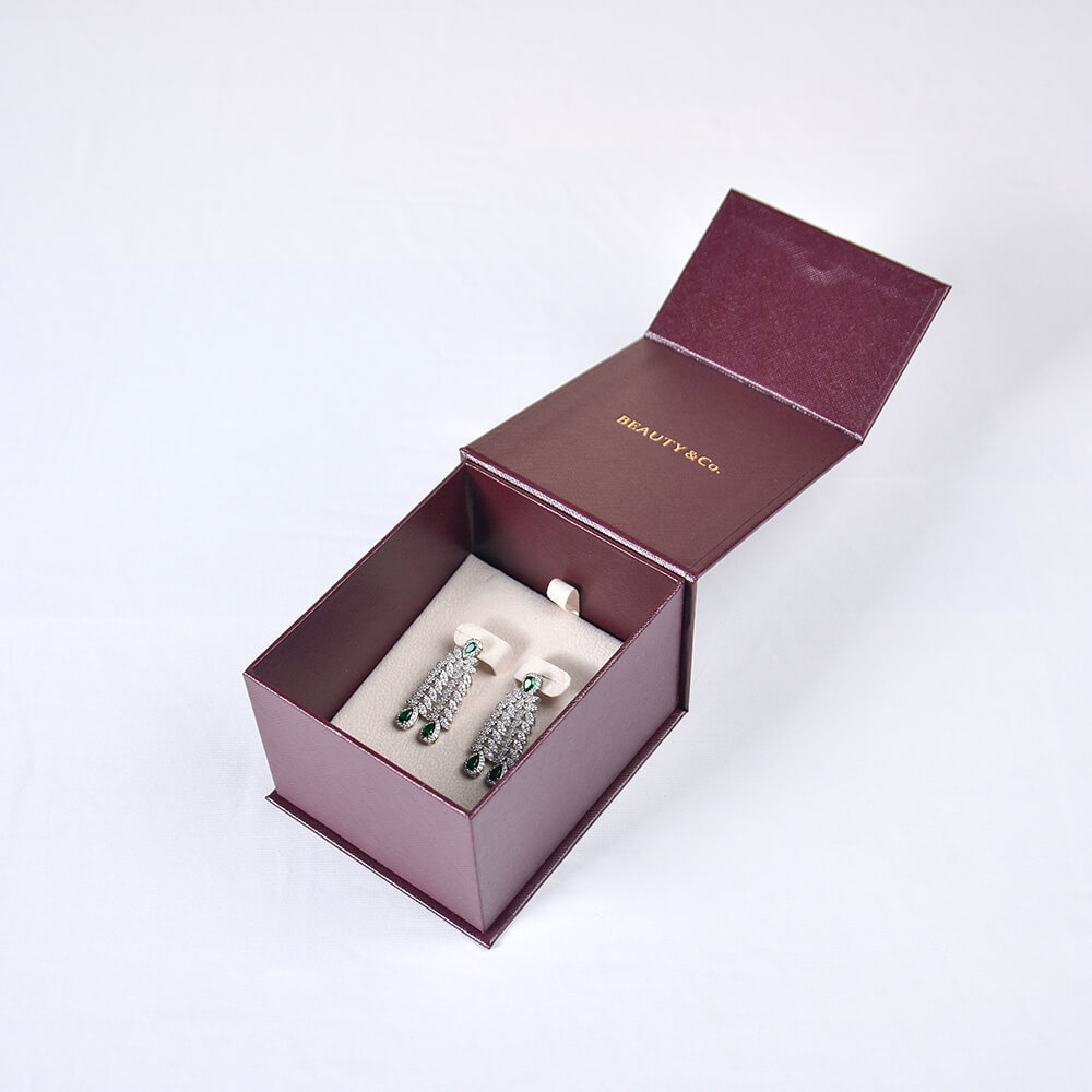 Eco-Friendly Jewelry Box Burgundy Magnetic Paper box 