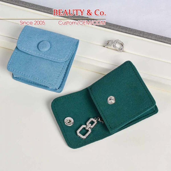 Wholesale Snap Jewelry Pouch Bag Suede Microfiber Custom Jewelry Packaging Bag